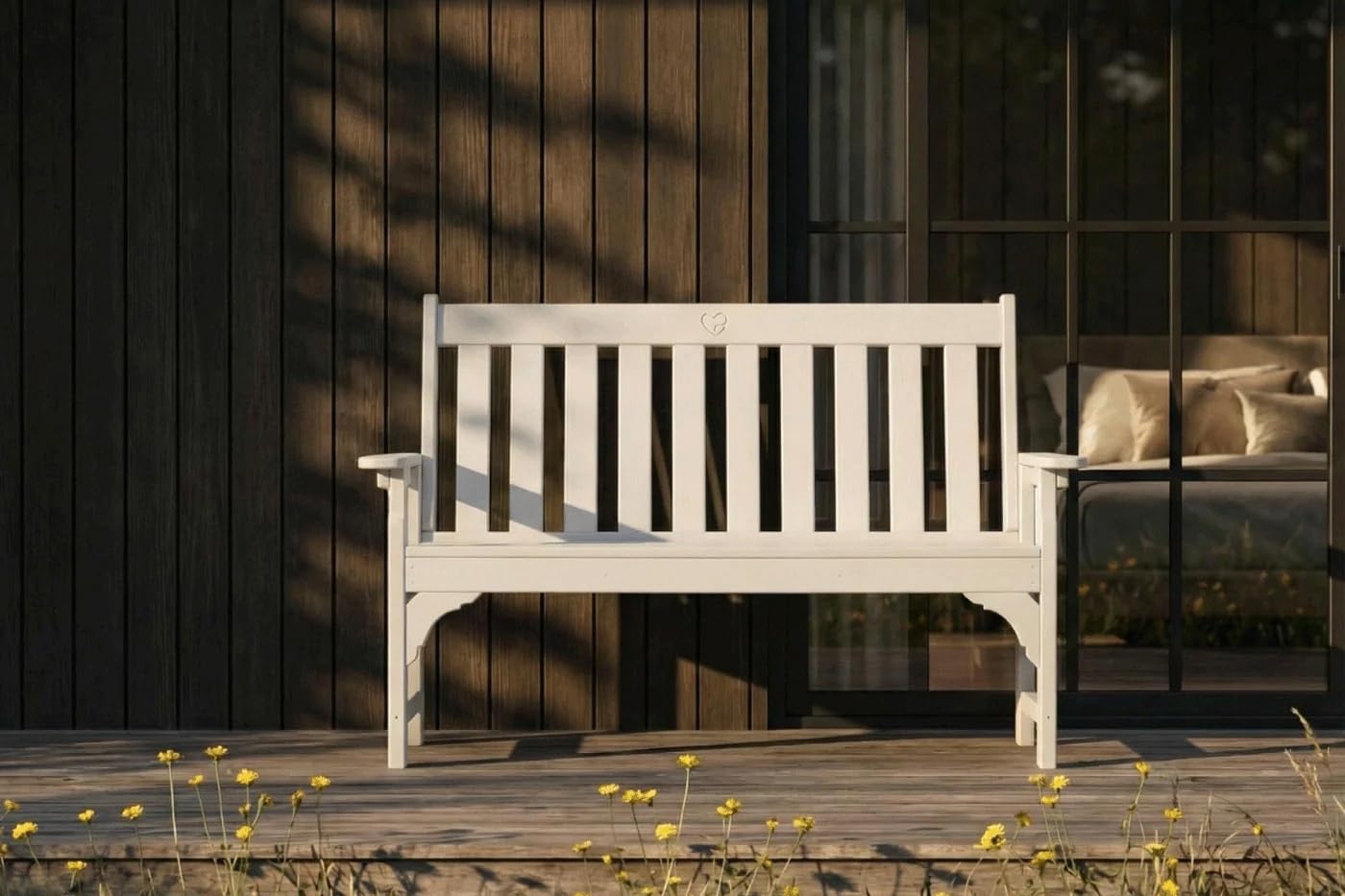 Patio Kingdom HDPE Garden Bench, All Weather 2-Person Outdoor Benches, Rust Free & Fade Resistant Patio Benches for Garden, Porch, Backyard, Deck, Lawn, Balcony, Poolside (White, 1 Beach)