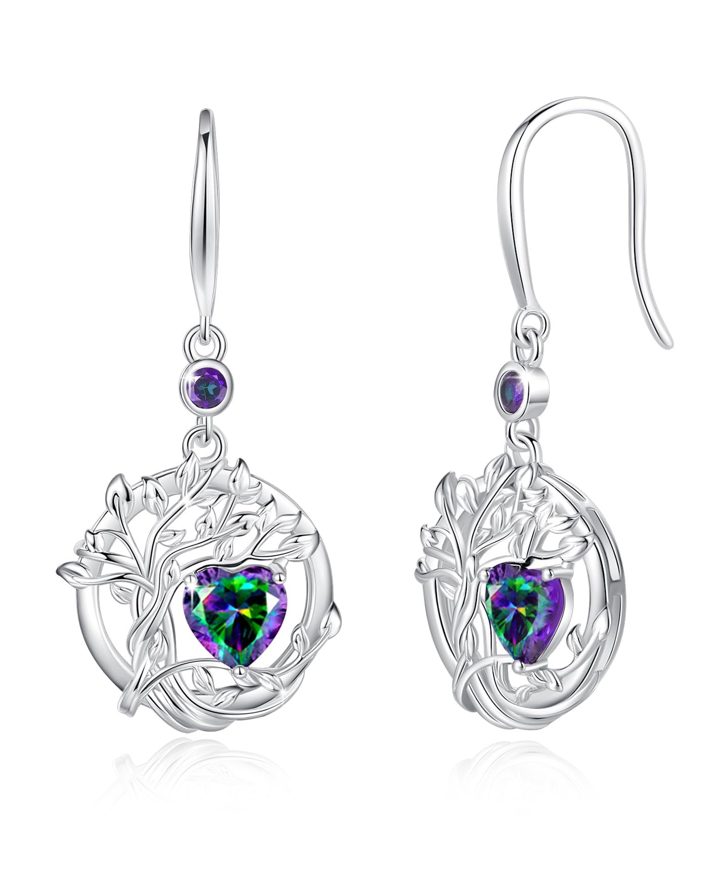 FANCIME Tree of Life Earrings 925 Sterling Silver Dainty Alexandrite Dangle Drop Gemstone Earring June Birthstone Fine Jewelry Birthday Graduation Mothers Day Gifts for Women Mom Her