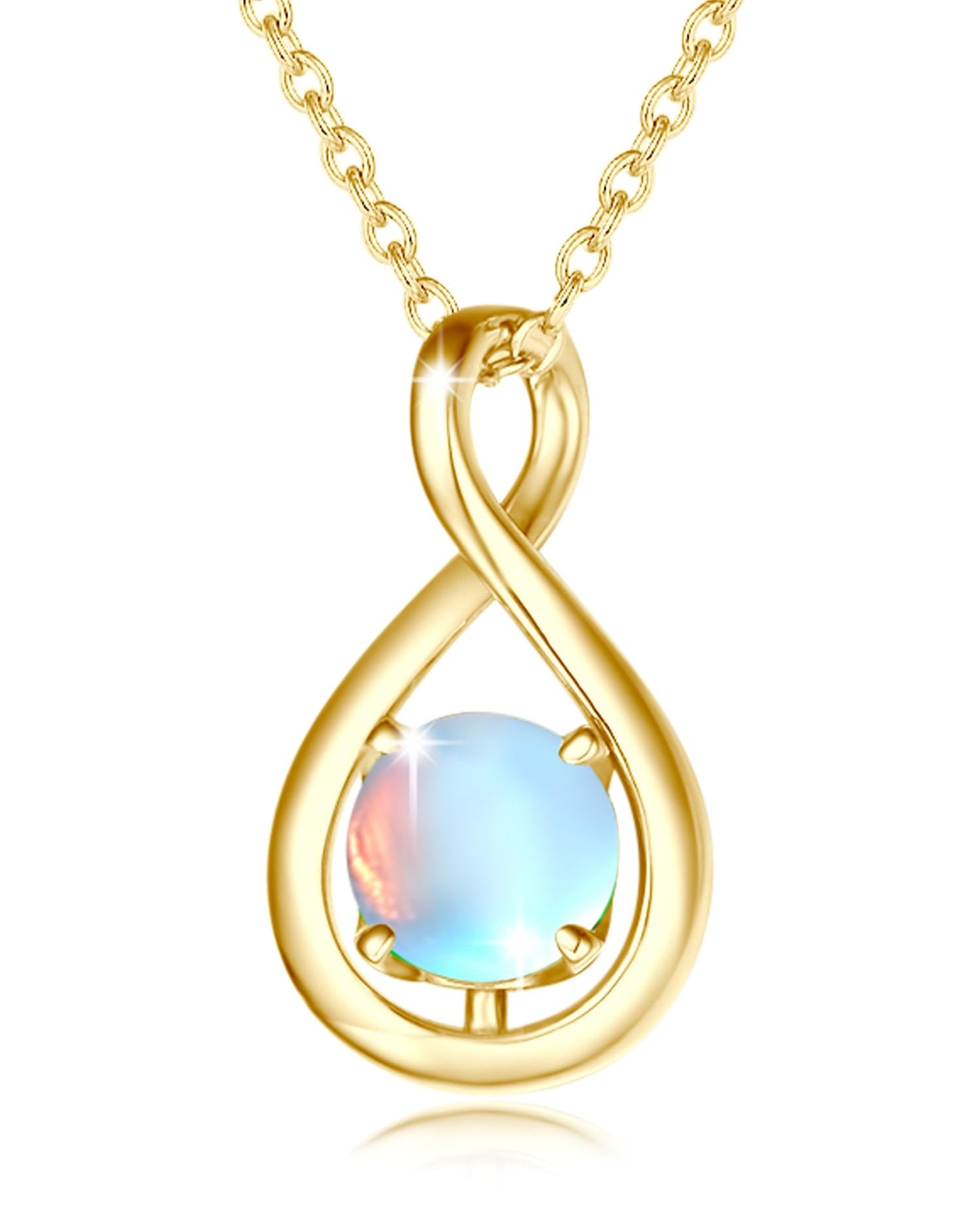 FANCIME Moonstone Necklace June Birthstone Necklace for Women Yellow Gold Plated Sterling Silver Infinity Pendant Fine Jewelry Mothers Day Birthday Christmas for Her Women