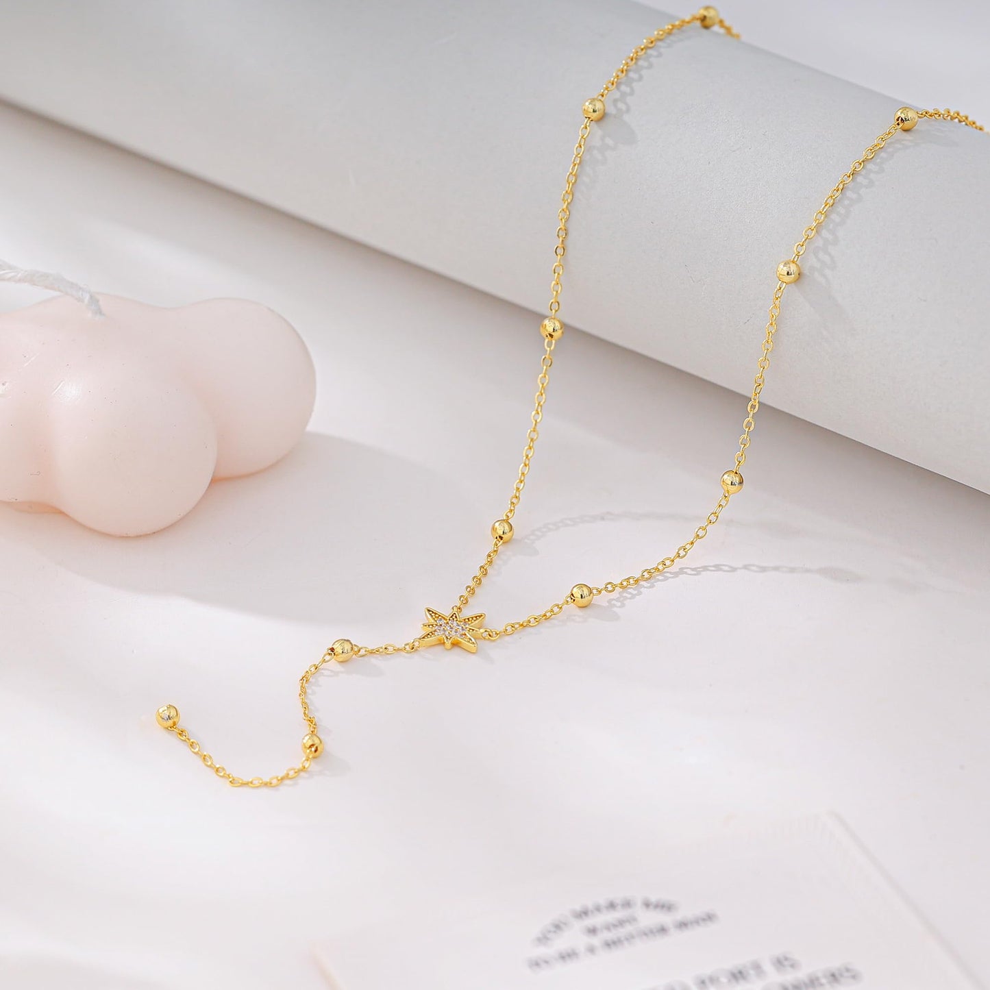 FUCJOEE Long Necklaces for Women Trendy - Dainty Lariat Necklace 14K Gold Plated CZ Star Y Shaped Beaded Drop Necklace Cute Long Gold Necklaces for Women Formal Prom Jewelry Gifts