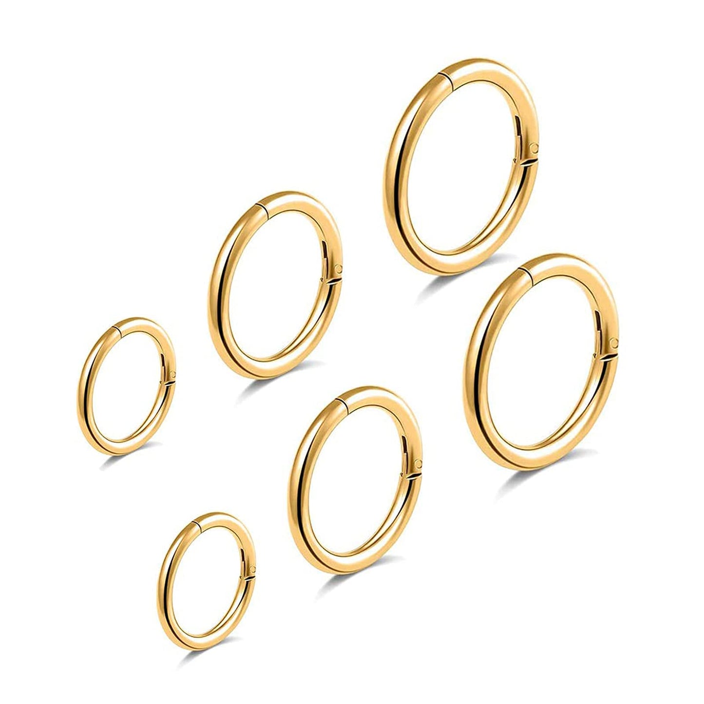 BOGKU 6pcs G23 Titanium Septum Rings Hinged Nose Ring Hoops for Women Men 16G Cartilage Hoop Earrings Body Piercing Jewelry Gold Lip Rings - Diameter 6mm 8mm 10mm