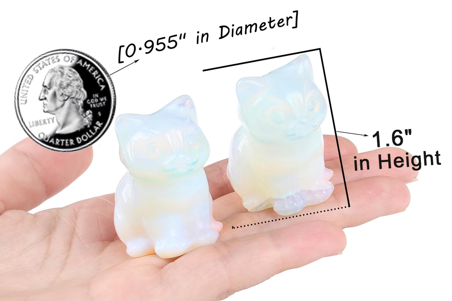 QINJIEJIE Opal Cat Figurines Healing Crystals Statue Healing Stone Cat Gifts Gemstone Office Sculpture Home Desk Decor Polished White Opalite Sitting Pocket Gifts for Lovers Women Stocking Stuffers