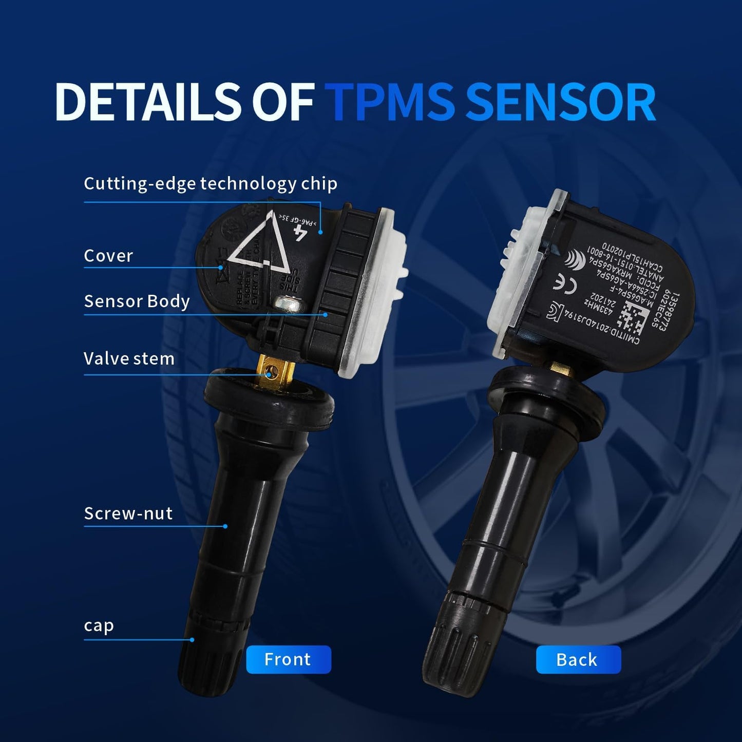 13598773 TPMS Sensor Tire Pressure Sensor Set of 4 433 MHZ Compatible with Chevy Silverado 1500 Camaro Impala Traverse Malibu Express Suburban Silverado Cruze Buick Enclave Lacrosse GMC Sierra