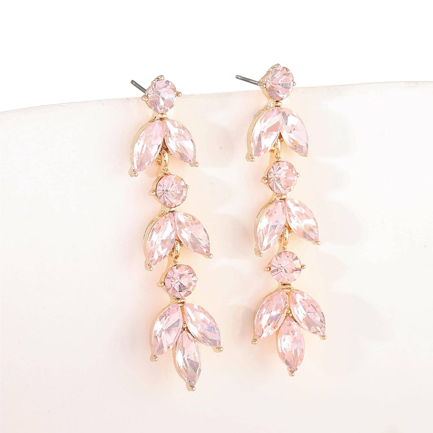 GAOKOXI Pink Wedding Rhinestone Dangle Earrings Elegant Bridal Crystal Drop Earrings for Women Bridesmaids Guest Party Prom
