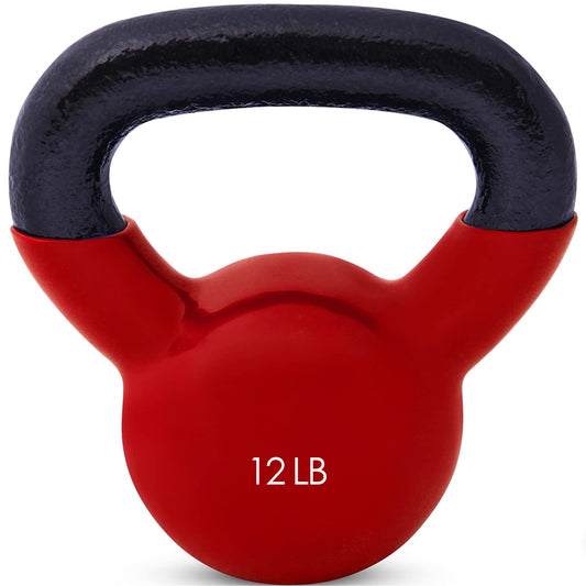 JFIT Vinyl-Coated Cast Iron Kettlebell Weight – Flat Bottom Kettlebell for Strength Training, Cross Training & Home Gym Workouts, 12LB-Red