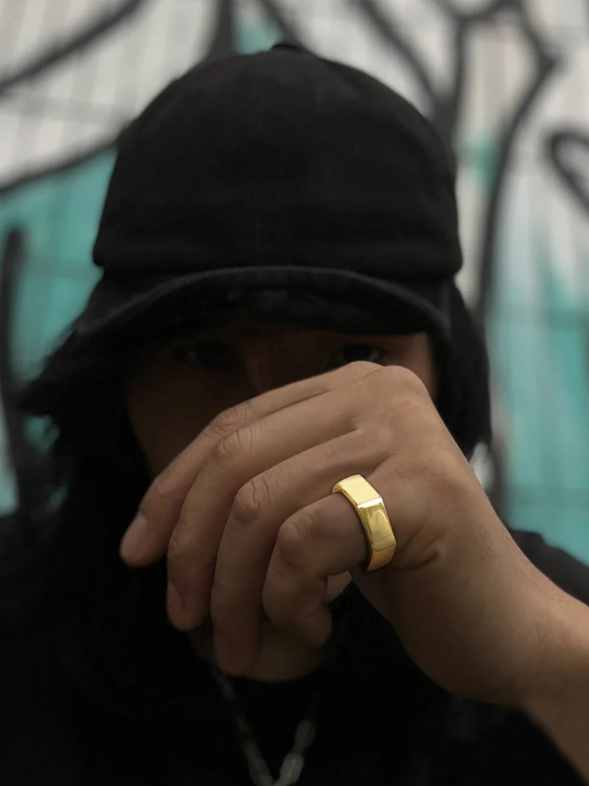 ChainsHouse Gold Hexagon Geometric Ring for Men Women, Cool Punk Hip Hop Biker Band Rings(Size 13)