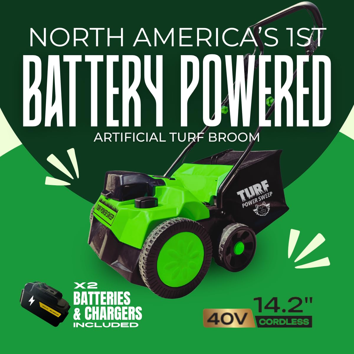 Turf Power Sweep by Turf Product Solutions - Cordless Battery Powered Artificial Grass Power Sweeper