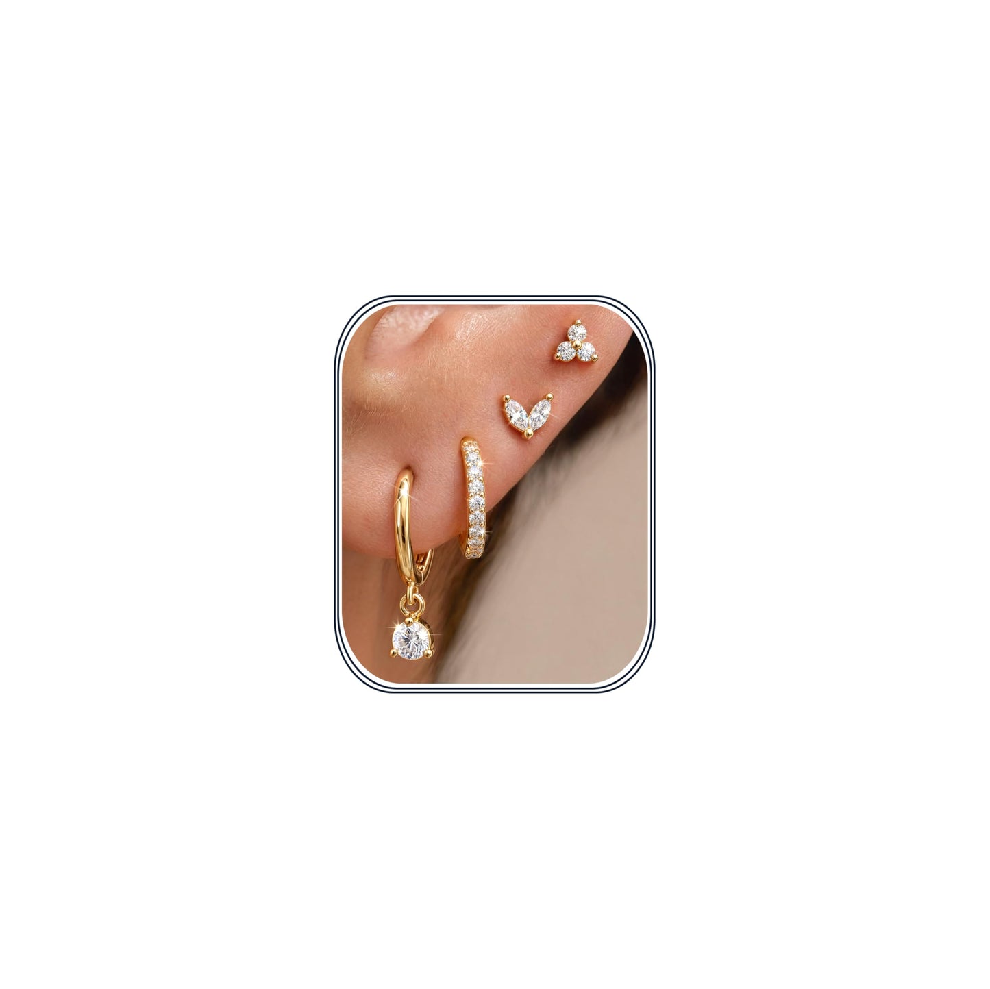 MILACOLATO 4 Pairs Gold Earrings for Women, Hypoallergenic 14K Gold Filled Small Stud Hoop Earrings Set for Multiple Piercing, Dainty Lightweight Cartilage Huggie Earrings Stacks Trendy Jewelry Gifts, B