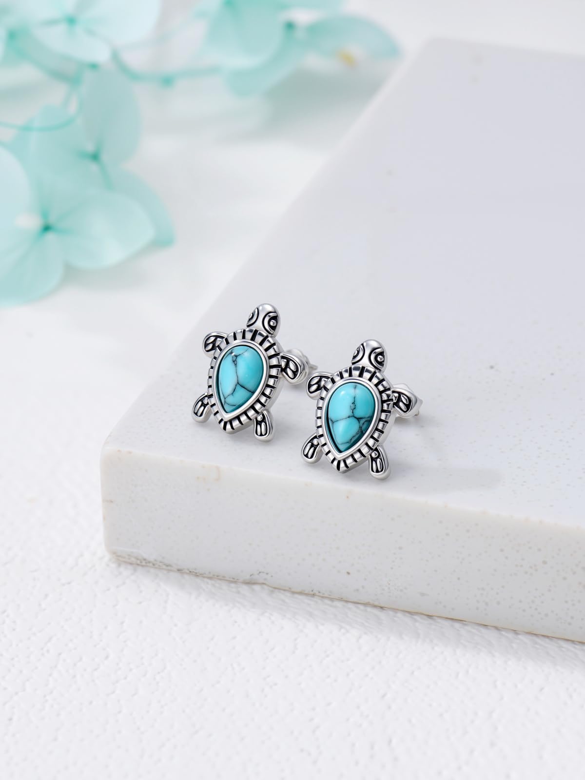 WINNICACA Sea Turtle Stud Earrings Turquoise Earrings 925 Sterling Silver Ocean Jewelry Hypoallergenic Gift for Sensitive Ears Mothers Day Gifts for Mom Wife