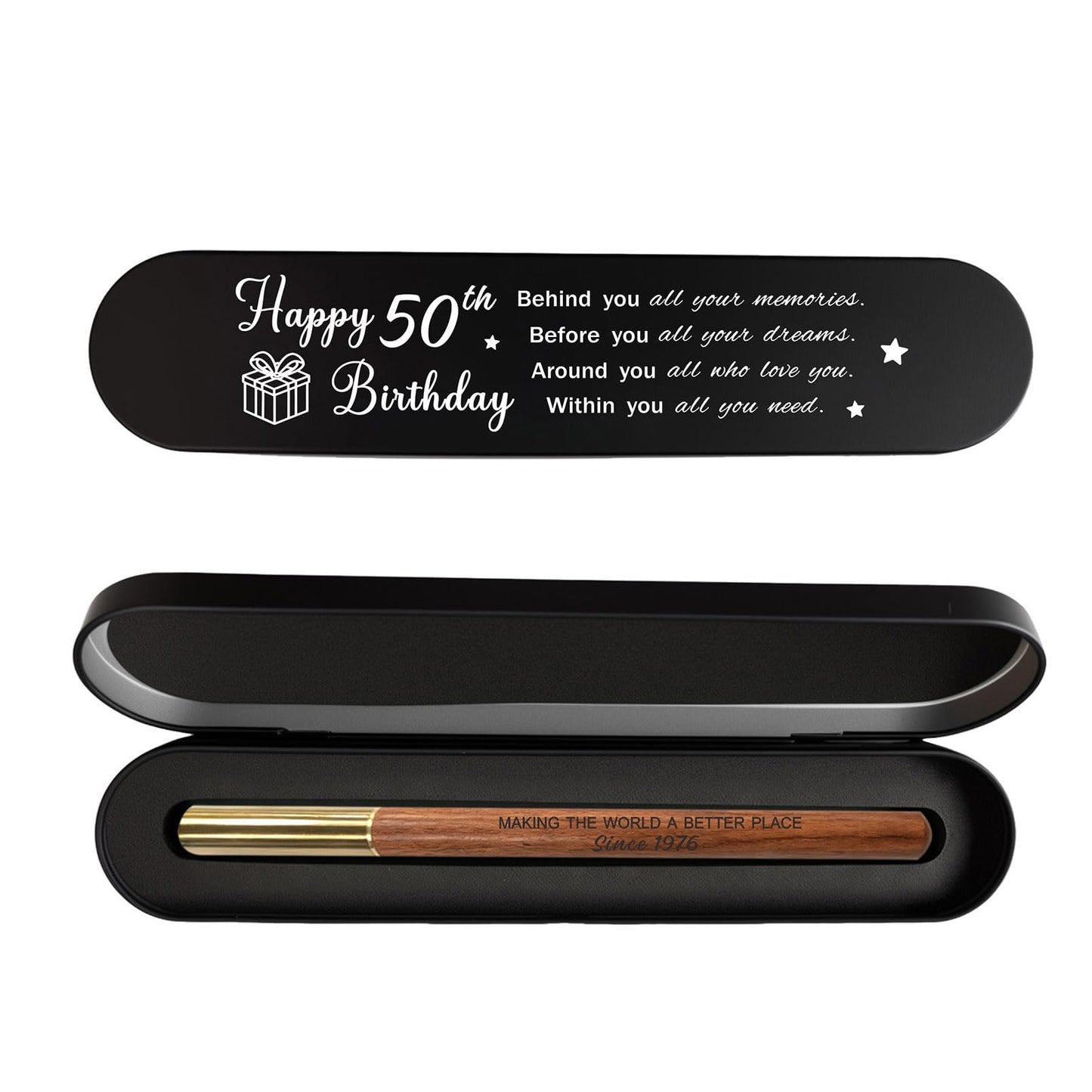 iyaone 50th Birthday Gift for 1976 Born - Engraved Wooden Gel Pen & Keepsake Box Set, Golden 50 Year Old Gift for Men & Women, Milestone Birthday Present