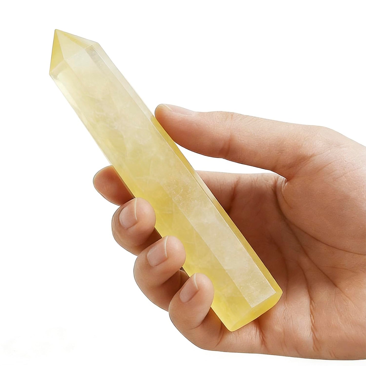 Natural Citrine Crystals Point Wand Reiki Healing Stone Rose Quartz Crystal Pillars for Crystal Collectors and Reiki Energy Balance(5.9inch Wand Citrine)