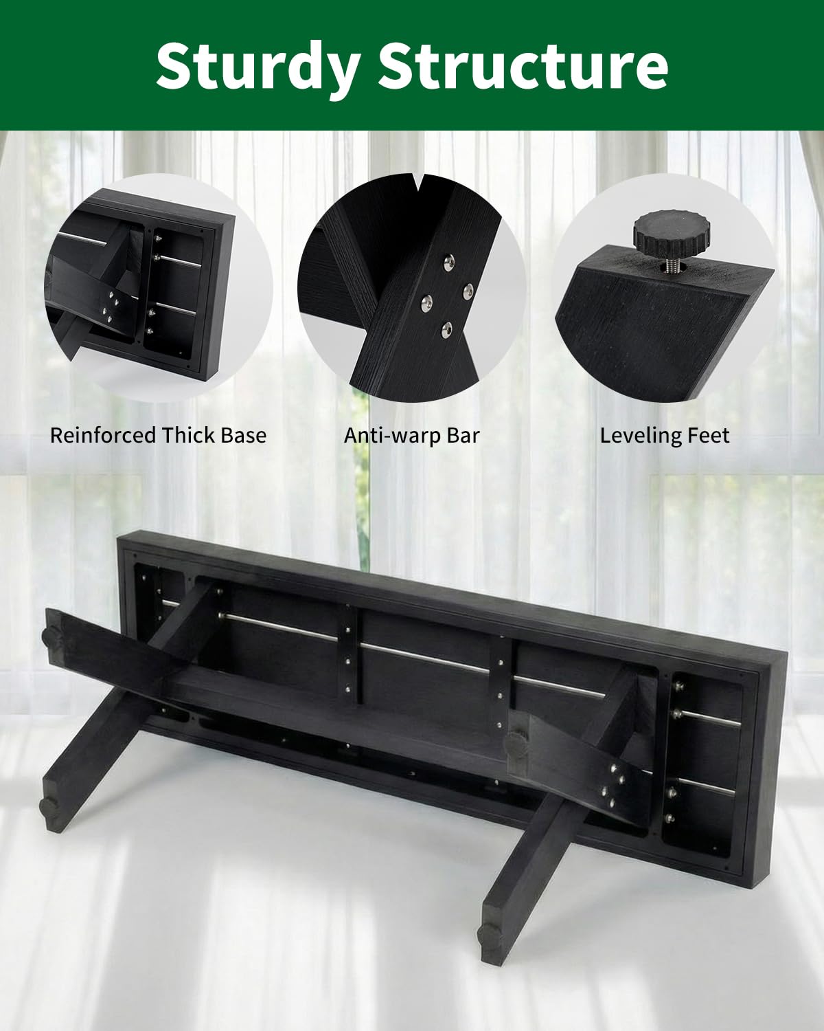 Kibaso HIPS Outdoor Bench, X-Shaped Modern Backless Garden Bench for 2 Person, All Weather Patio Bench with Wood Grain Texture, Easy Assembly for Garden, Porch, Backyard & Park-Wood-Grain Black