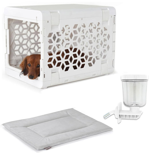 Kindtail Crate Bundle - Collapsible Dog Crate + Pad + Water Bottle - Comfortable PAWD Pad and Water Dispenser are a for The Pet Crate - Lightweight, Compact, and Portable Set for Travel