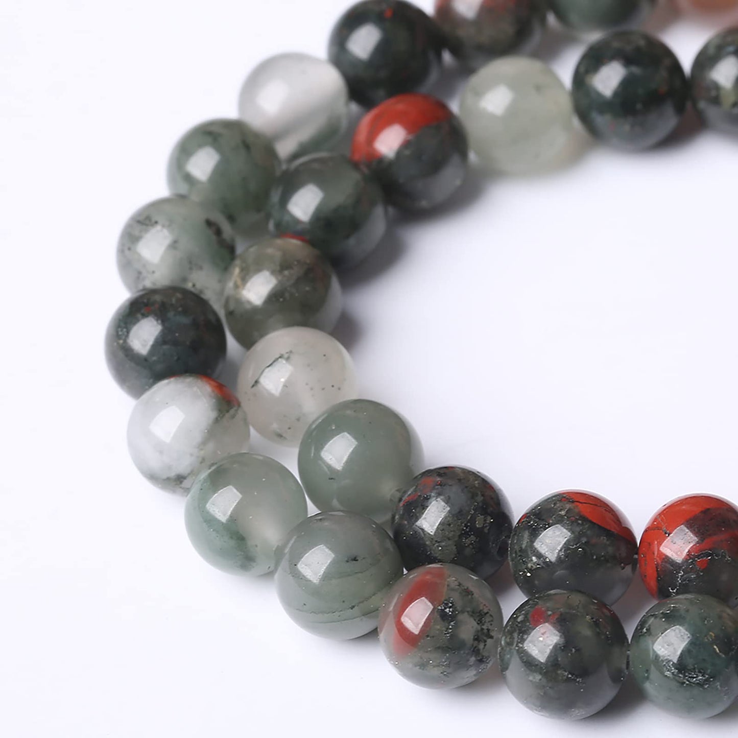 90PCS 8mm Natural African Bloodstone Beads Round Loose Gemstone Energy Healing Power Stone Beads for Jewelry Making DIY Bracelet 32" 2 Strands