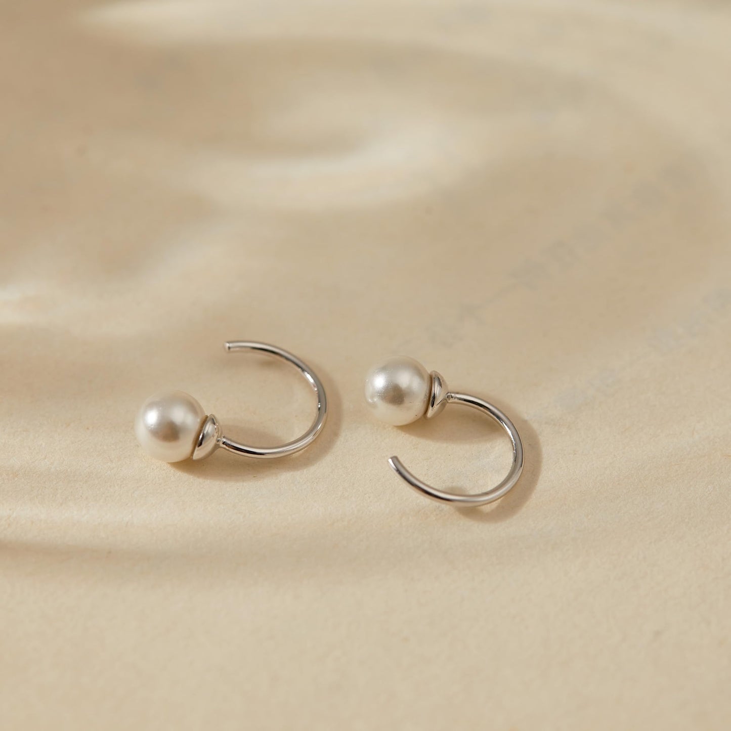 Ball Huggie Hoop Earrings 925 Sterling Silver White Simulated Shell Pearl Half Hoop Earring Little Ball Huggie Earring Hug Hoop Earring Huggy Earring for Women