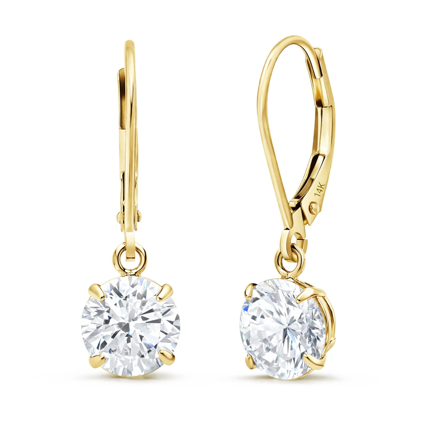 MAX + STONE 14k Gold Leverback Cubic Zirconia Dangle Earrings for Women | Real Yellow Gold Dangle Earrings | 2 CT.TW 14k Gold Earrings for Women | CZ Cubic Zirconia Drop Earrings