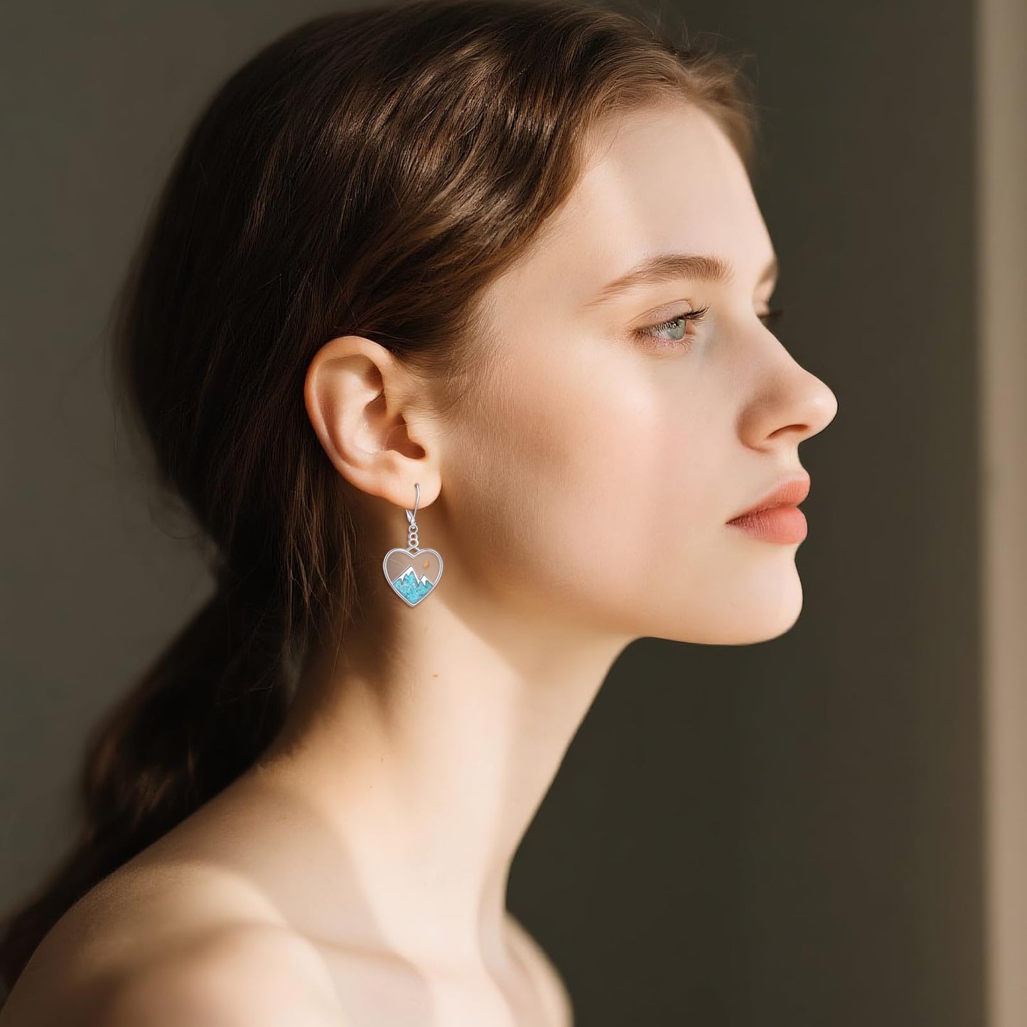 AOBOCO Heart Mustard Seed Earrings for Women Sterling Silver Mountain Dangle Christian Mustard Seed Jewelry Mothers Day Birthday Gifts for Mom (Heart Turquoise Earrings)