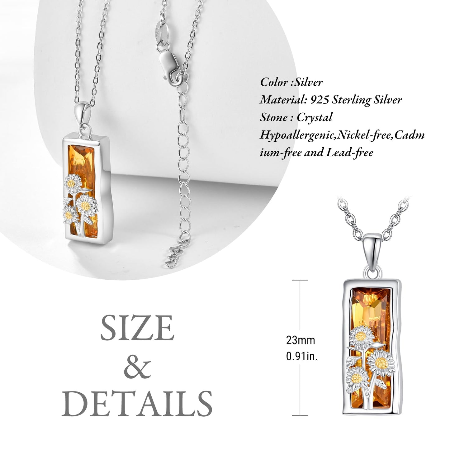 AENEAS Sunflower Necklace 925 Sterling Silver Crystal Sunflower Pendant Necklace Sunflower Jewelry Gifts for Women