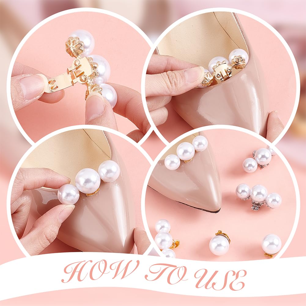 PH PandaHall 6pcs 3 Styles Pearl Shoe Clips, Alloy Shoe Clips with White Pearl Beads Removable Shoe Buckles Elegant Shoe Clips for Wedding High Heels Pumps Flats Women Banquet Bridal Christmas