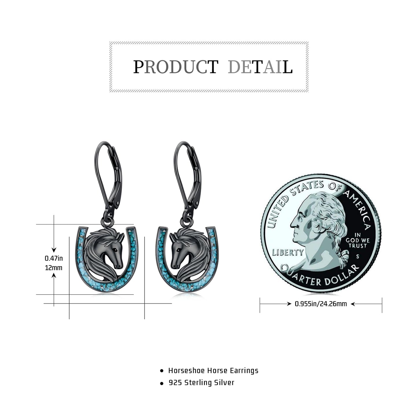 YYmqmq Black Horse Earrings for Women 925 Sterling Silver Turquoise Horseshoe Dangle Earrings Leverback Western Jewelry Horse Gifts for Women Girlfriend Lovers