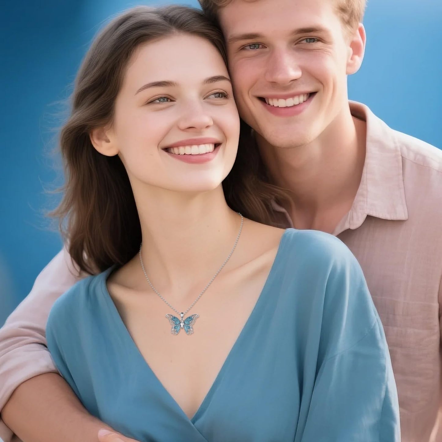 HKPATOP Butterfly Necklace 925 Sterling Silver Turquoise Necklace Butterfly Jewelry for Women