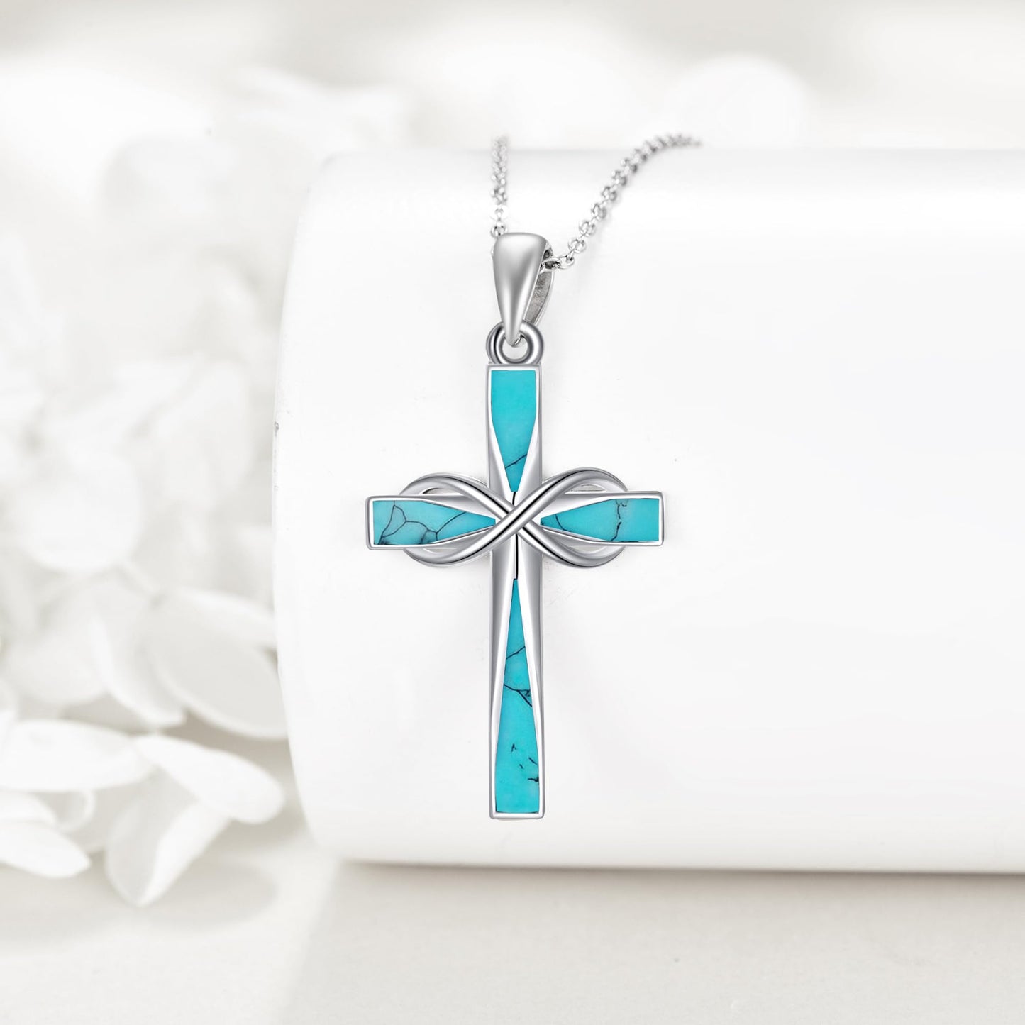 ONEFINITY Turquoise Cross Necklace 925 Sterling Silver Infinity Cross Pendant Necklace Western Jewelry Gifts for Women Men