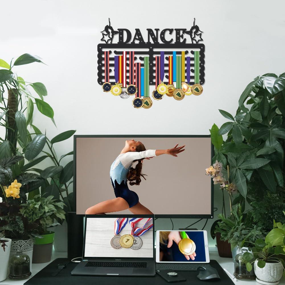 SUPERDANT Dance Medal Hanger Display Dancer Sports Medal Holder Dance Award Metal Medal Organizer Ribbon Rack Wall Mounted Race 6 Rows 24 Hangers Non-Slip Hooks for Athletes Dancer Gifts for Kids