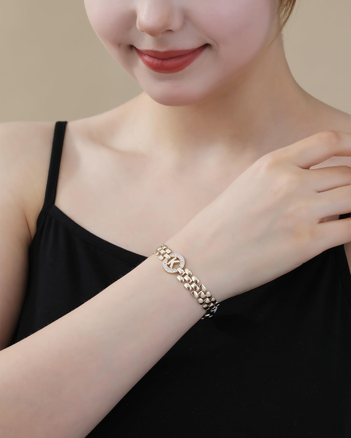 WEDDINEN Initial Bracelet,14K Gold Plated Letter Bracelets for Women, Thick Bangle Wrist Gold Alphabet Bracelet for Women, Christmas Gifts for Women Jewelry Initial K Charm Chain