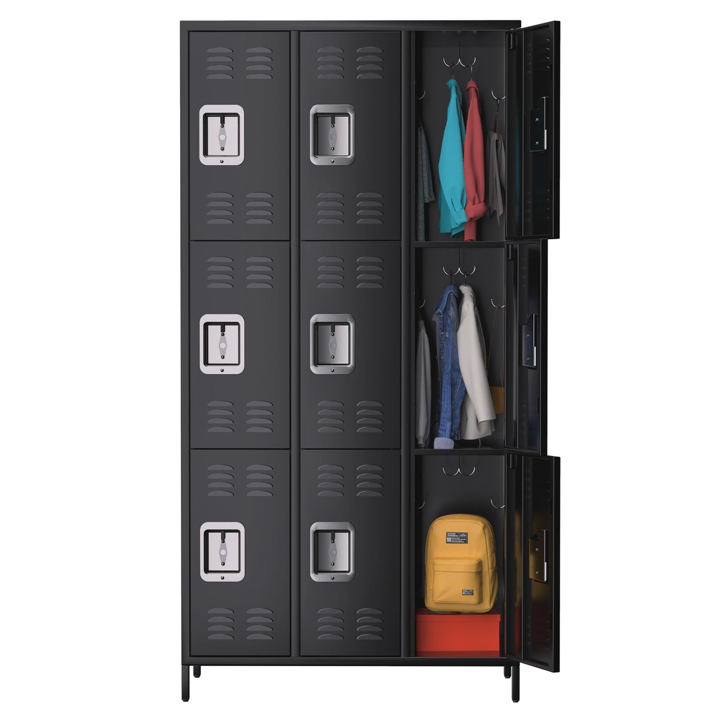 GarveeHome 9 Doors Metal Office Storage Cabinet, Metal Lockers for Employees with 27 Hooks and 9 Shelves, 72 Inch Tall Steel Storage Cabinet Locker for Home, Office, Gym, School, Black