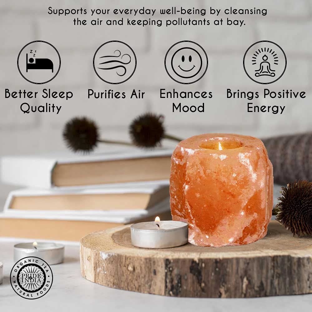 Pride of India Himalayan Pink Salt Rock Light Holder | Natural Crystal Candle Holder for Home Decor, Meditation & Relaxing Ambience | Handcrafted Votive Candle Holder for Living Room & Gifting
