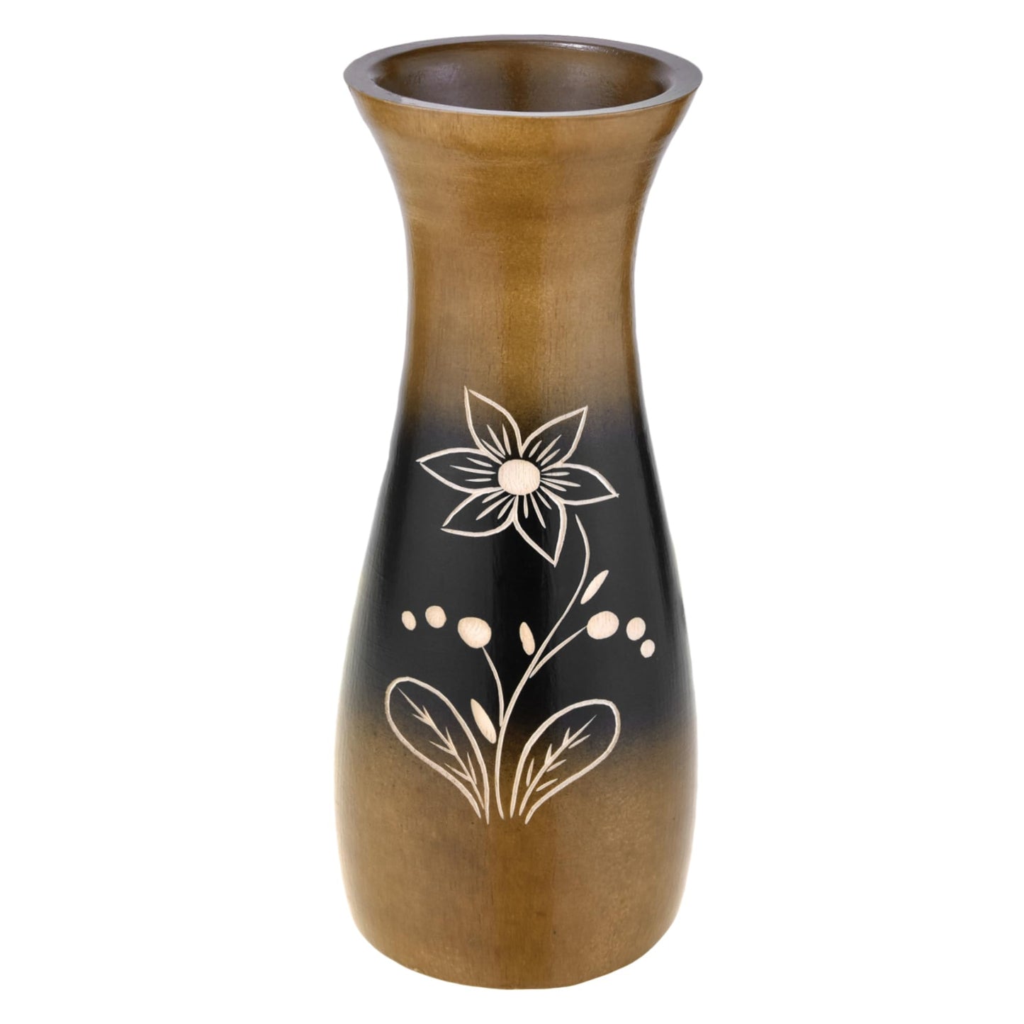 Rainforest Brown Hand Carved Lily Flower 8-inch Mango Tree Wood Vase (1 PC) | Modern Farmhouse Home Décor | Kitchen Bedroom Living Room Home Decoration