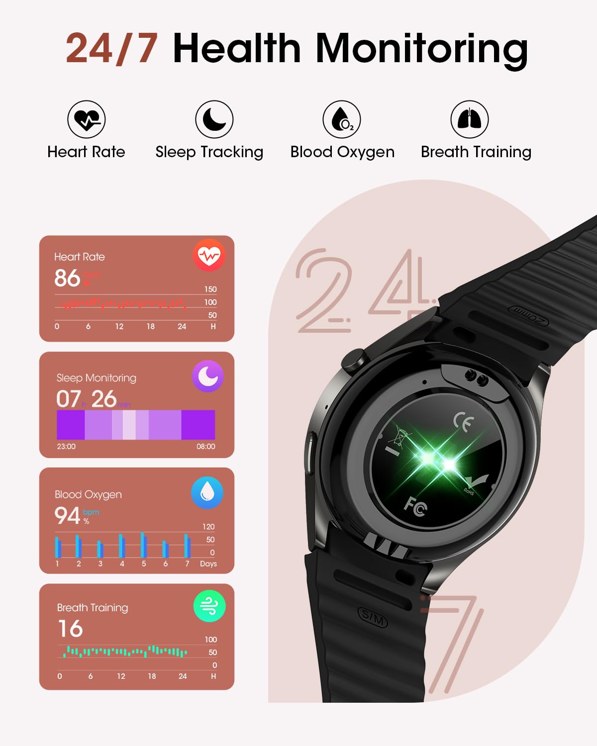 Smart Watch (Make/Answer Calls), 1.26" HD Smart Watches for Men/Women with Sleep/Heart Rate/SpO2 Monitor/120+ Sport Modes, Waterproof Fitness Tracker Watch, Smartwatch for iPhone/Samsung/Android, Gift