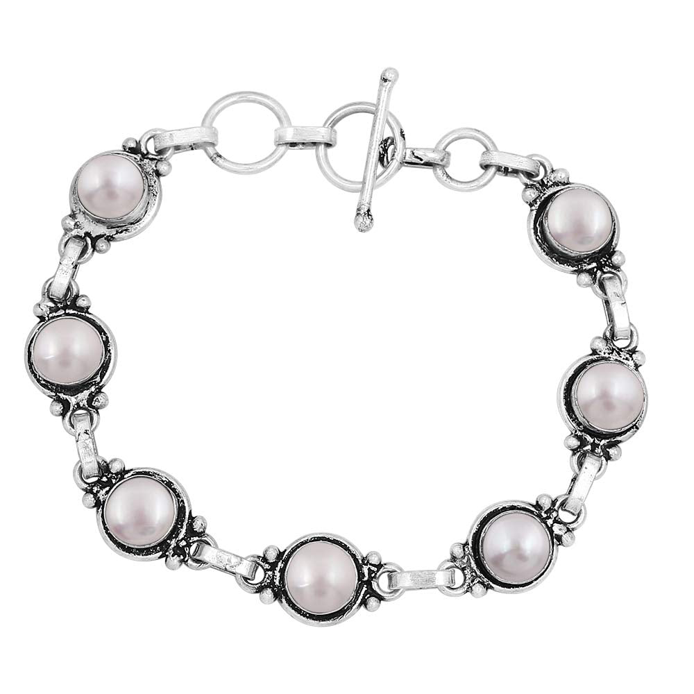 Natural Pearl 925 Silver Plated June Birthstone Adjustable Bracelet for Women - White Gemstone Handmade Vintage Style Bohemian Jewelry Bracelet - Mother's Day Gifts for Mom