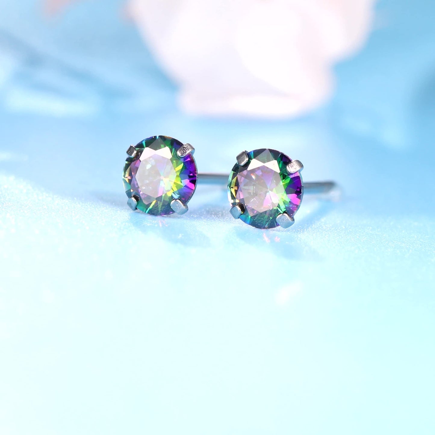 Limerencia Hypoallergenic G23 Titanium Earrings, F136 Implant Grade Pure Titanium, Suitable for Sensitive Ears with Birthstone Crystals CZ Simulated Diamonds (Rainbow Quartz)
