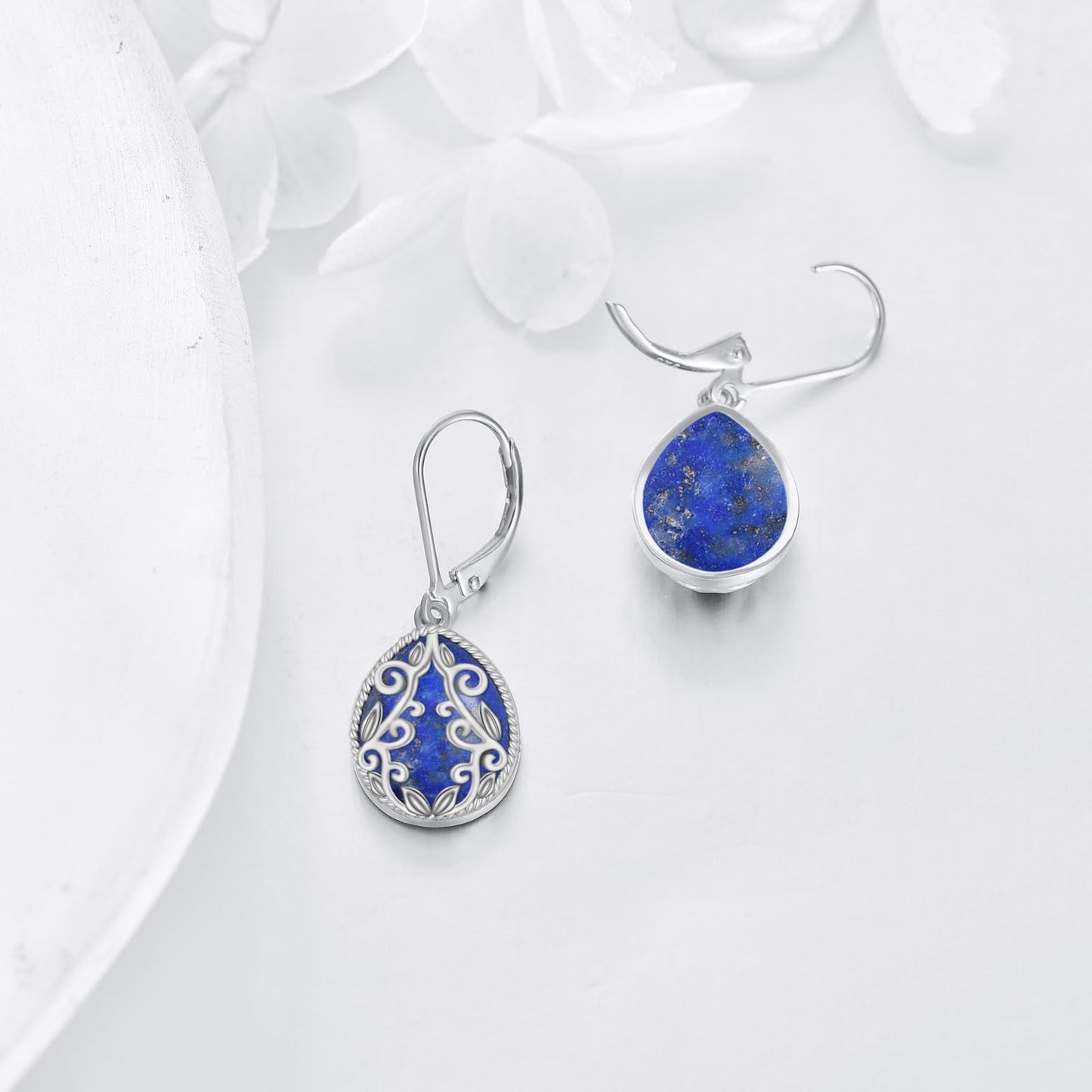 Lapis Lazuli Earrings for Women Sterling Silver Filigree Teardrop Lapis Lazuli Dangle Earrings Jewelry Christmas Gifts for Women