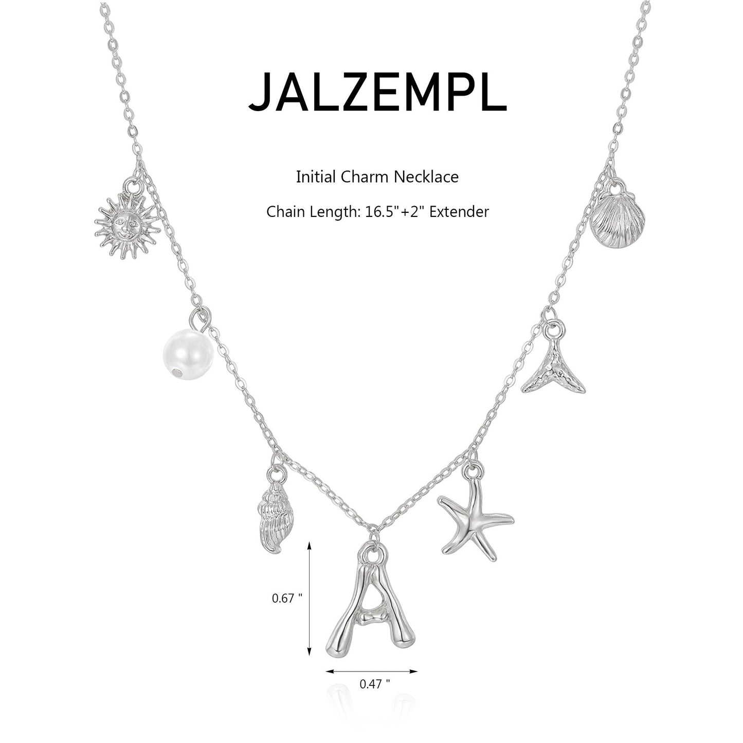 JALZEMPL Initial Charm Necklace For Women Seashell Shell Letter Boho Summer Beach Starfish 14k Gold Plated Silver Pendant Surfer Jewelry Gifts (C,Silver)