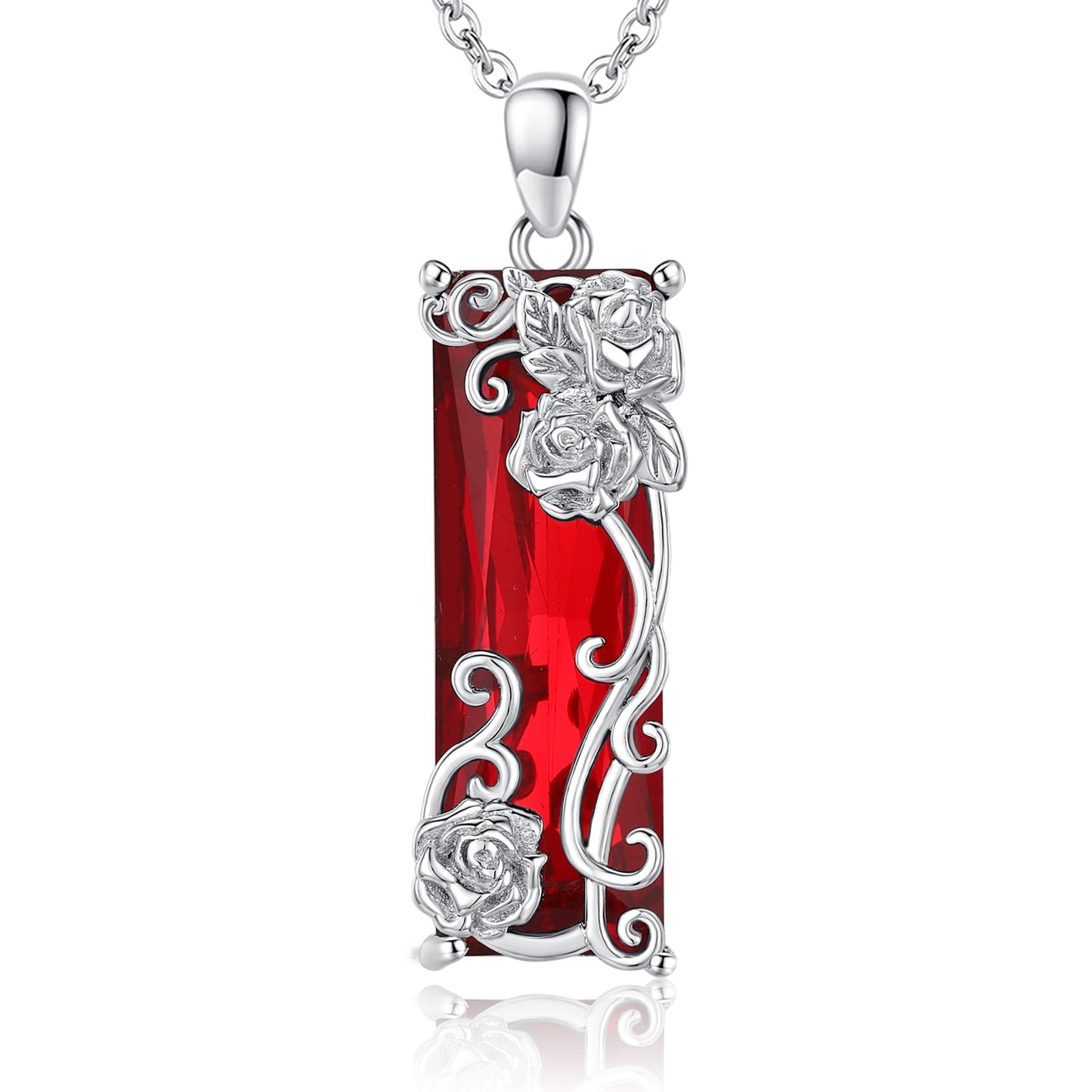 AENEAS Valentines Day Gifts for Women Her Rose Necklace for Women 925 Sterling Silver Red Crystal Pendant Flower Jewelry Gifts for Women Her Wife
