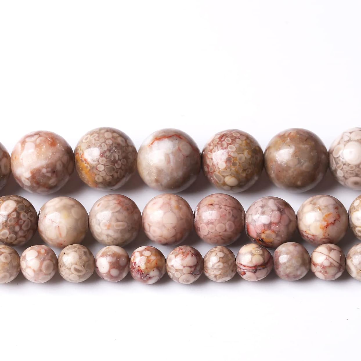 90PCS 4MM Flowery Cowry Fossil Beads Round Loose Stone Beads for Jewelry Making DIY Energy Stone Healing Power Bracelet 15"