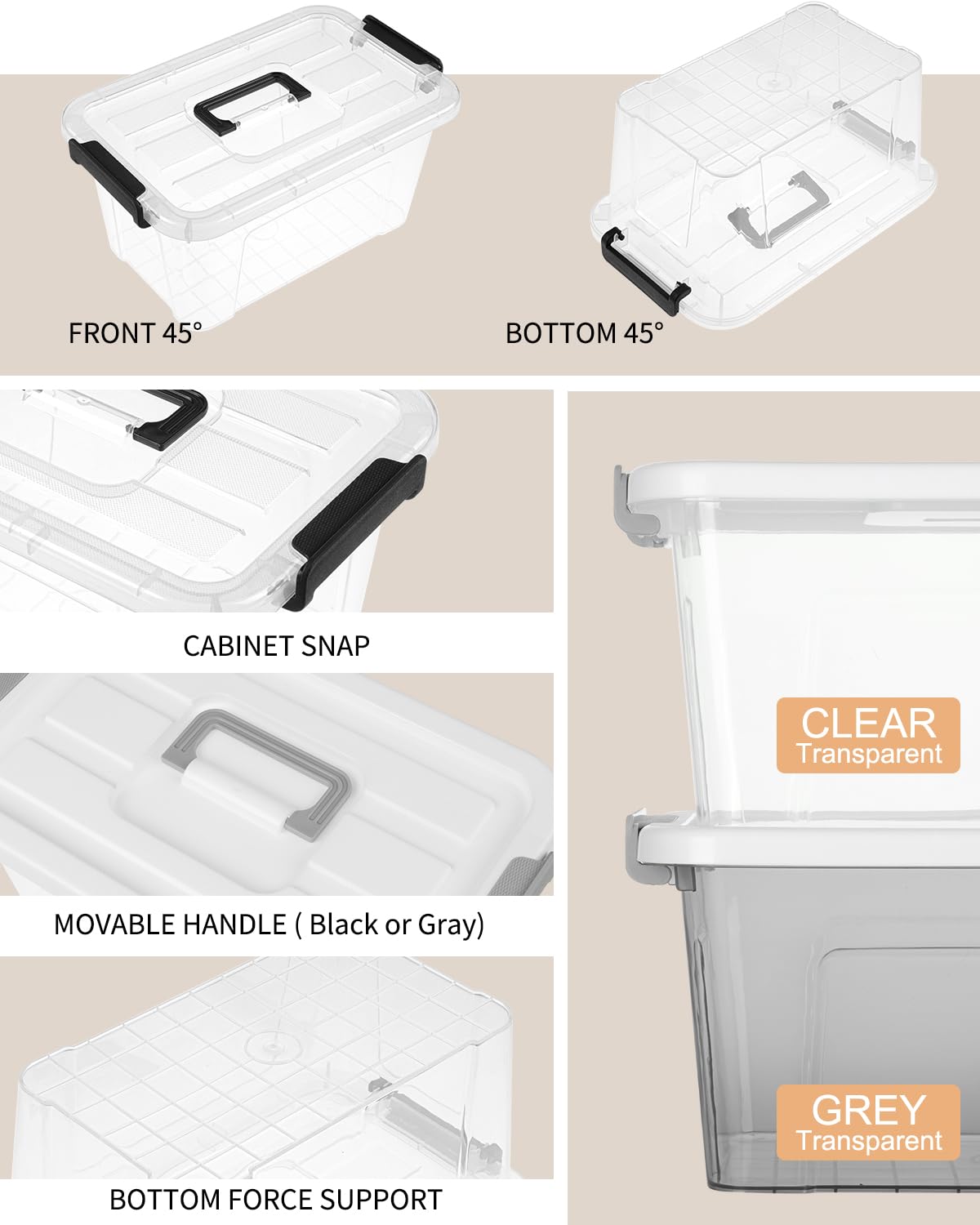 NUMIFUN Plastic Storage Bins with Lids 6 Pack Storage Organizer, 7 Quart Stackable Storage Bins with Buckle-Up Latches and Handle Storage totes easy for Home Office Pantry Organization, Clear Lids