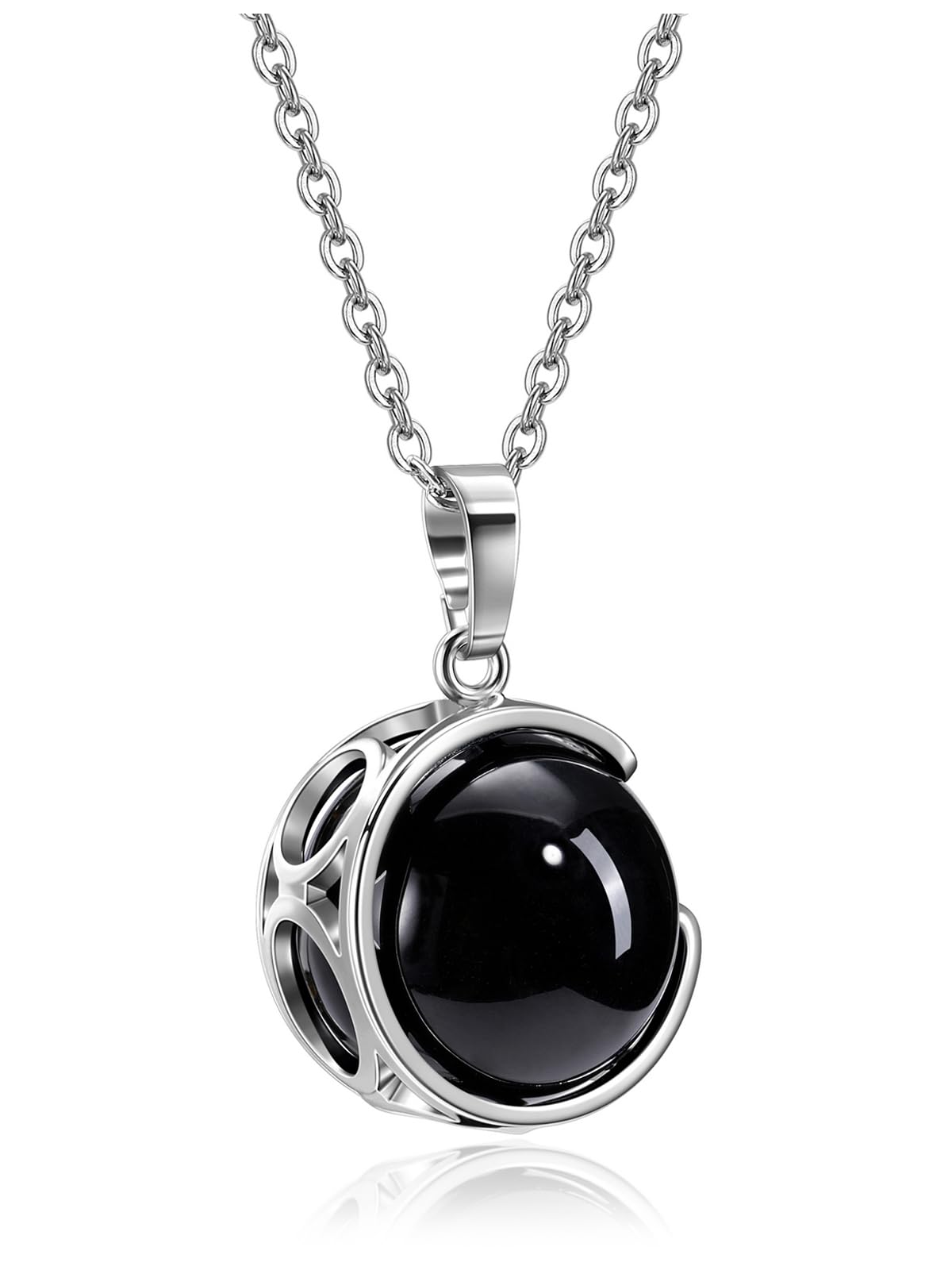Top Plaza Black Obsidian Healing Crystal Stone Necklace Round Ball Rotating Natural Gemstone Pendant Necklace for Women Energy Jewelry Christmas Gifts