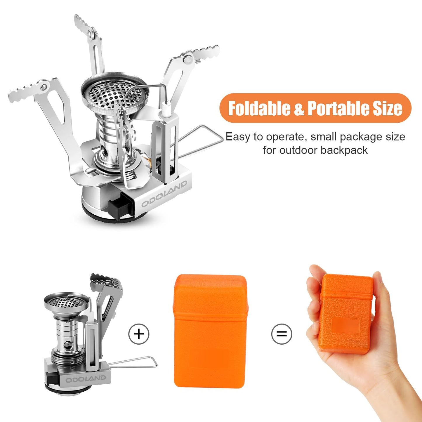 Odoland 8pcs Camping Cookware Mess Kit, Camping Pot and Pan Set with Mini Backpacking Stove, Stainless Steel Cup, Spork and Tank Bracket, Cooking Gear for Outdoor, Hiking, Picnic, Campfire, Red