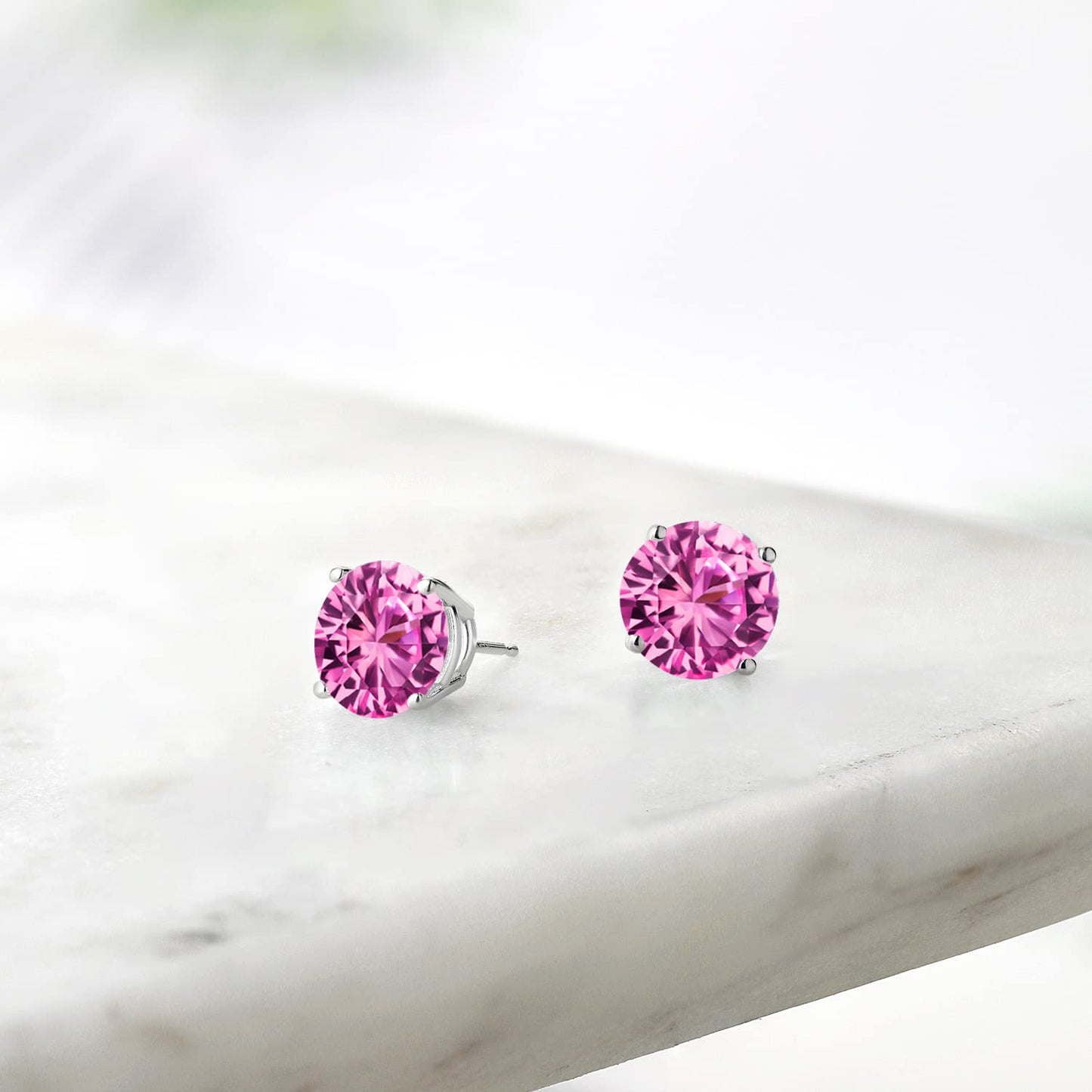 Gem Stone King 2-4 Cttw Round Gemstone Birthstone Stud Earrings For Women Men | 925 Sterling Silver | Round 7MM | Fine Jewelry Gifts for Women Her Mom Wife Men | Pink Created Sapphire-September