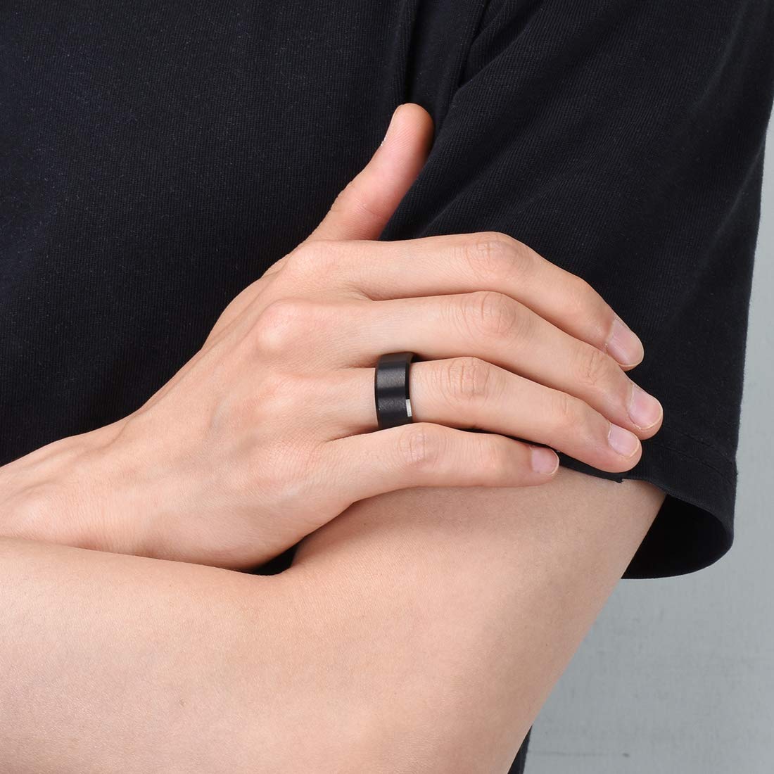 King Will 9mm Men's Black Wedding Ring - Brushed Matte Surface, Beveled Polished Edge, Comfort Fit Size 9.5
