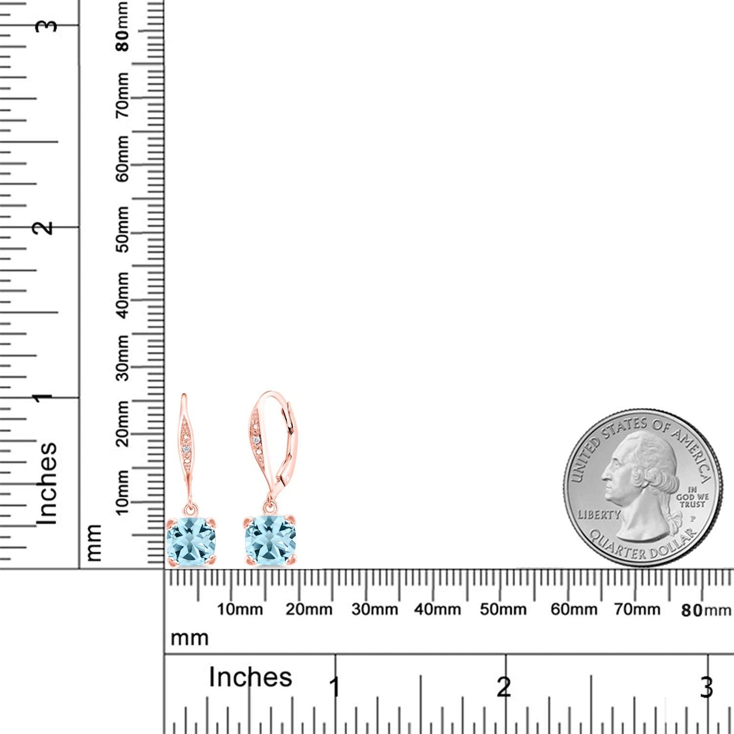 Gem Stone King Drop Dangle Earrings For Women | 7MM Cushion Cut Gemstone Birthstone and Diamond | 925 Sterling Silver | Jewelry Gift for Mom Wife Her | Sky Blue Topaz-November | Rose Gold