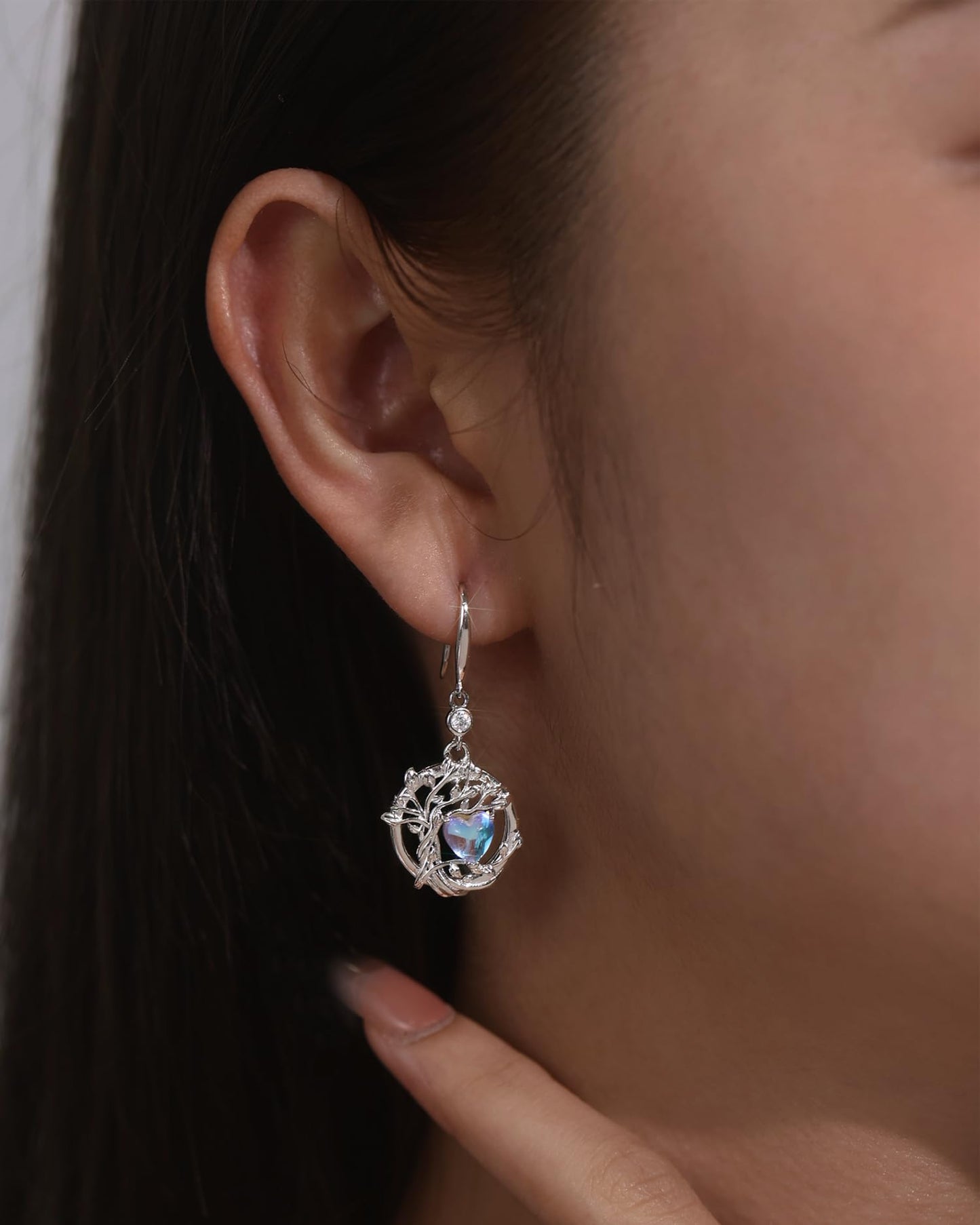 FANCIME Tree of Life Earrings 925 Sterling Silver Dainty Moonstone Dangle Drop Gemstone Earring June Birthstone Fine Jewelry Birthday Mothers Day Gifts for Mom Her Women