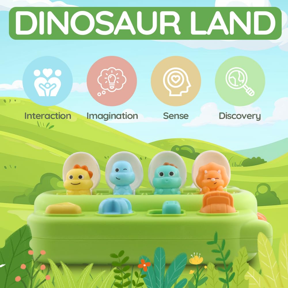 Baby Pop-Up Toy, Educational Animal Playset for Toddlers, Cause and Effect Learning, Fine Motor Skills Development, Portable Travel Toy with Engaging Buttons, Perfect for Infants and Toddlers (Green)