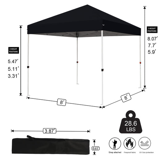 Northroad 8X8 FT Pop Up Canopy, Outdoor Instant Canopy Tent w/Carrying Bag, Portable Gazebo Shelter for Wedding Party,Commercial Event,Patio,Garden,Beach -Black