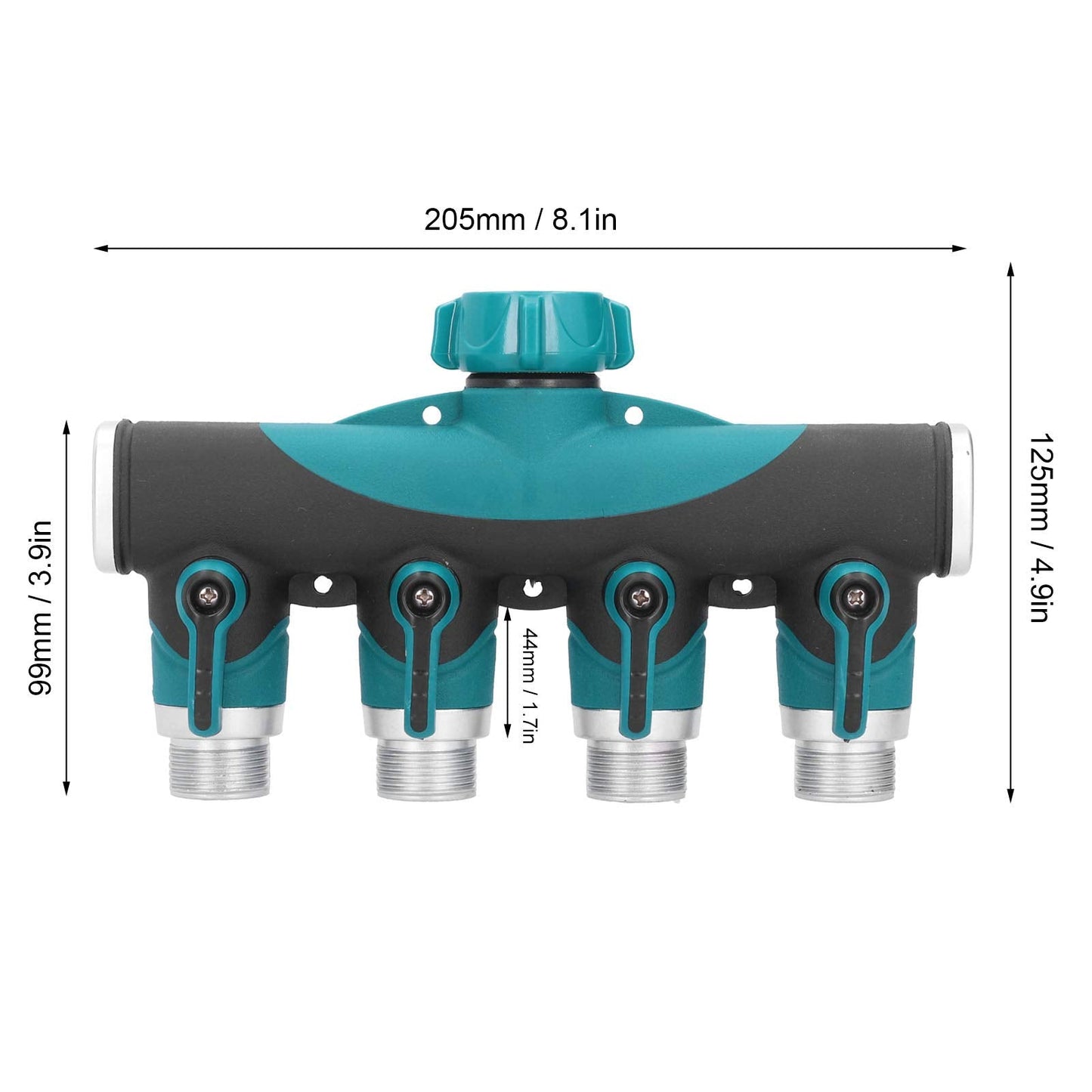 4 Way Garden Hose Splitter, 3/4 Inch Heavy Duty Metal Hose Connector with On Off Valves Water Hose Manifold Hose Spigot Adapter for Drip Irrigation