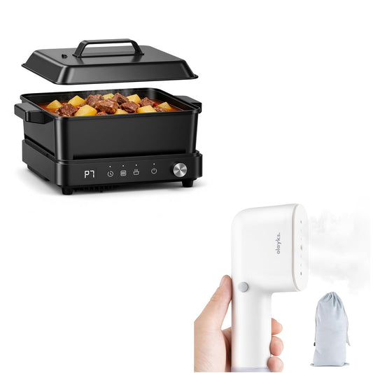 olayks. Induction Cooktop, Portable Induction Cooktop with 8L Cast Iron Cooking Pot and Cast Iron Pan& Travel Steamer for Clothes, Fashion Portable Handheld Garment Steamer for Clothes