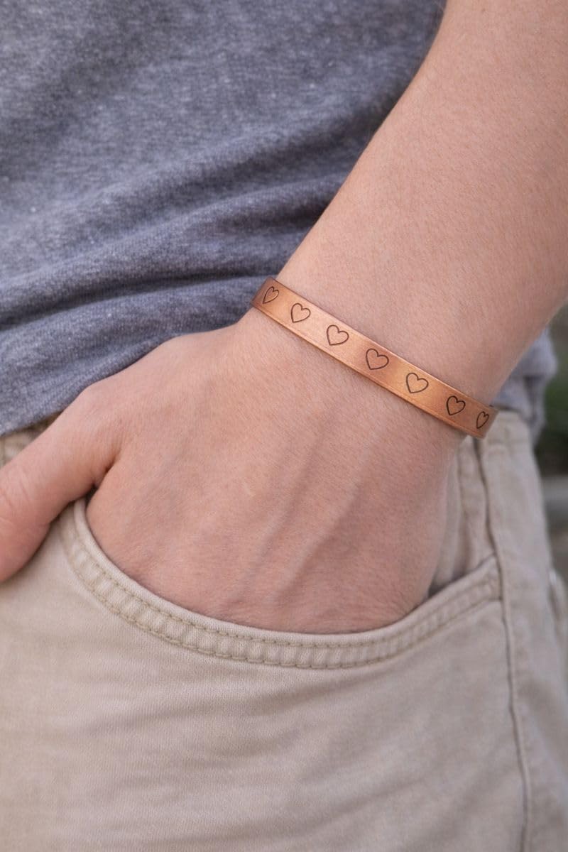 Touchstone - Symbolic Love Heart Shape - Copper magnetic bracelet Tibetan style. Hand forged with solid and high gauge pure copper.